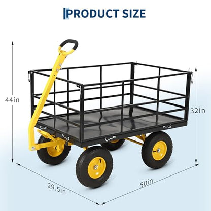Garvee 1500 LB Garden Dump Cart, Heavy Duty Metal Wagon Yard Trailer - color: Black, size: 1500 Lbs Dump