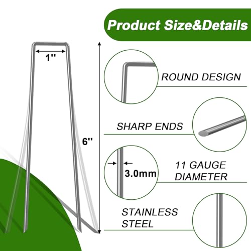 AAGUT Landscape Staples 6 Inch Galvanized Anti-Rust Garden Stakes 11 Gauge - color: Silver, size: 6'' x 50Pcs-11Ga