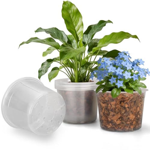 8 Inch Large Size Clear Nursery Pots with Drainage Holes, 10 Packs Plastic Pots for Plants, Transparency Durable Seedling Starter Pot for Succulents Flowers Herb Vegetables - size: 8 Inch-10PCS