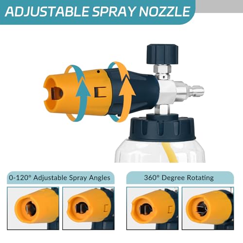 Sooprinse Pressure Washer Foam Cannon with Short Pressure Washer Gun, Dual Connector Accessory, Snow Soap Attachment for Car Wash, 5 Nozzles Tips with 1/4” Quick Connect， 4000 PSI - color: Blackish Green +yellow