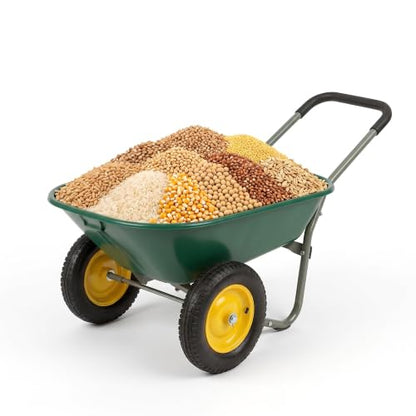 Autodaya Dual-Wheel Garden Cart, 14" Pneumatic Tires & Built-in Stand, 4.5 Cu Ft Utility Yard Wheelbarrow for Gardening, Soil, Construction, Easy Assembly - color: 330lb|dark Green-4.5 Cu Ft