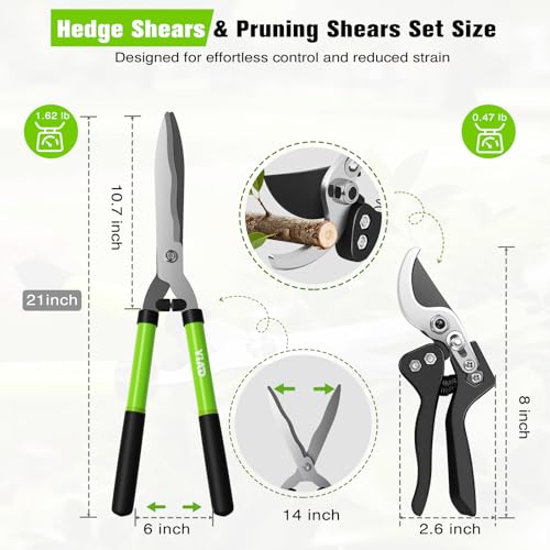 21" Hedge Shears, 7.5" Pruning Shears Set, Wavy Steel Blades