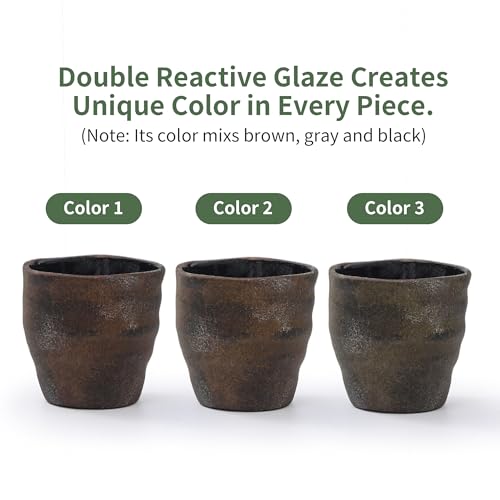 4+6 Inch Ceramic Planter Set of 2 with Drainage Hole and Saucer for Plants, Indoor-Outdoor Large Irregular Succulent Orchid Flower Pot- Cement Paint, Inner-pots not Larger Than 5 Inch - color: Brown, size: 4inch+6inch-Set of 2