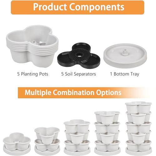 VECELO 5 Tier Vertical Garden Planter, Self Watering Stackable Planters with Wheels for Strawberries, Herbs, Flowers, Vegetables, Gray - color: Gray, size: 5 Tier