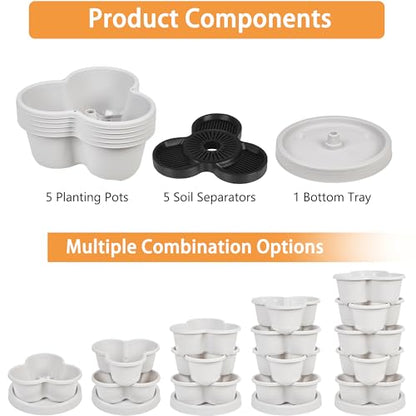 VECELO 5 Tier Vertical Garden Planter, Self Watering Stackable Planters with Wheels for Strawberries, Herbs, Flowers, Vegetables, Gray - color: Gray, size: 5 Tier