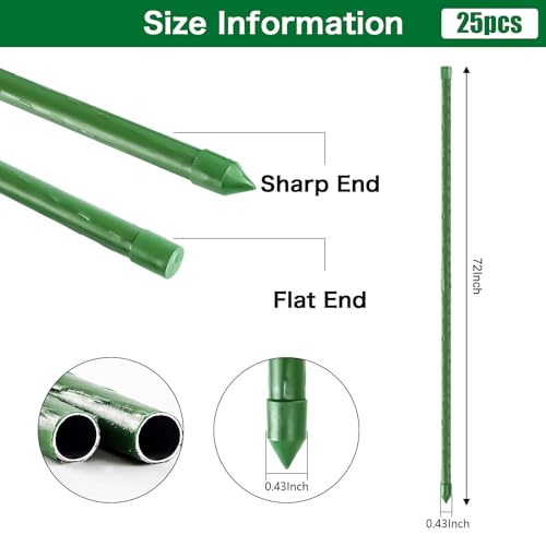 FEED GARDEN Garden Stakes 72 Inch 6ft 25 Pack, Sturdy Plant Metal Sticks Support, Plastic Coated Plant Stakes,Tomato Stakes, Beans,Trees