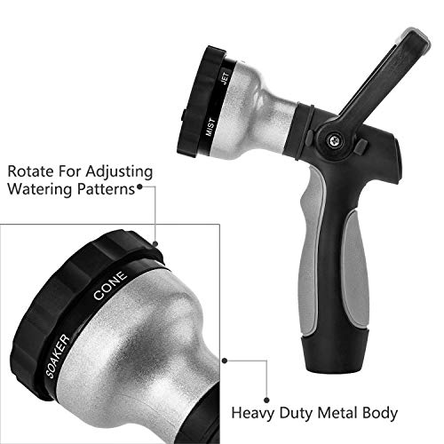 GREEN MOUNT New Patent Garden Hose Nozzle, Heavy Duty Water Nozzle, High Pressure Fireman Style Nozzle with Ergonomic Handle to Water Lawn and Garden, Black - color: Black