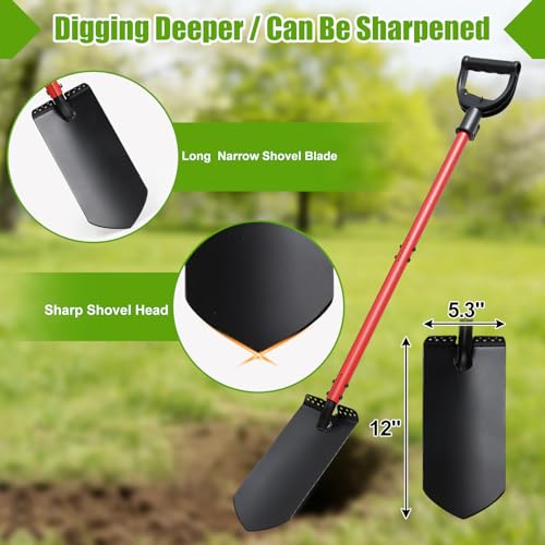 Garden Shovel, Heavy Duty Trench Shovel for Digging,12" Wide Sharp Narrow Spade, 47" Handle, Trench Shovel for Digging,Trenching, Planting,Scraping, Edging with Cutting Blade, D Handle, Foot Pedal