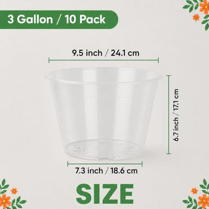 10 Pack 10 Inch Clear Nursery Pots, Large Clear Plant Pots with Drainage - size: 10 Inch-10 Pack
