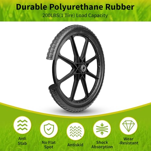 20" Wheelbarrow Wheels Fit for Rubbermaid, Flat Free Carts Tire for Wheelbarrow, Garden Trailers, Yard Trailers, U tility Carts, L awn Carts, with 3/4" & 5/8" Bearing, 2-1/2" Centered Hub, 2 Pack