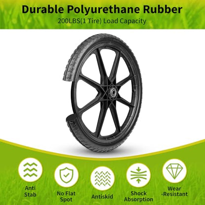 20" Wheelbarrow Wheels Fit for Rubbermaid, Flat Free Carts Tire for Wheelbarrow, Garden Trailers, Yard Trailers, U tility Carts, L awn Carts, with 3/4" & 5/8" Bearing, 2-1/2" Centered Hub, 2 Pack