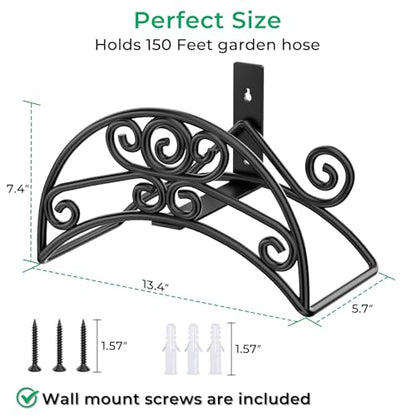 TomCare Garden Hose Holder Wall Mount, 150FT Capacity Water Hose Hanger - color: Deep Black, size: Standard