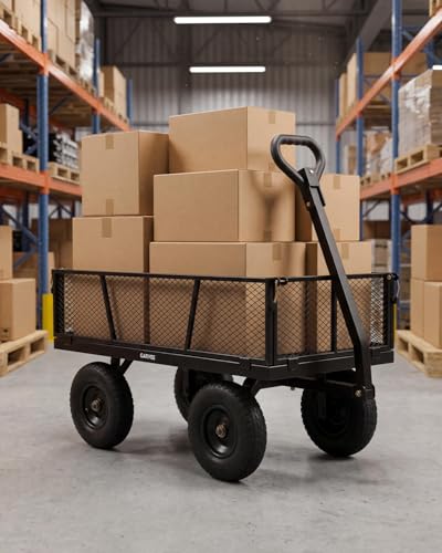 1200LB Heavy Duty Steel Garden Cart, Utility Wagon w/ 13" Tires, Mesh Sides - size: Black 1200LBS