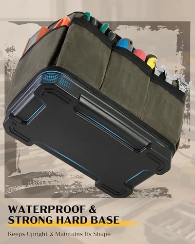 Marscamd Waxed Canvas Tool Bag with Hard Bottom and 8 Pockets - color: Dark Green
