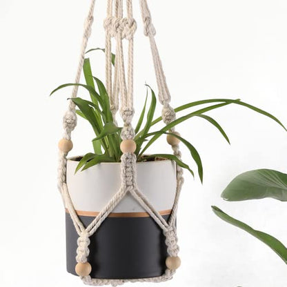 Macrame Plant Hangers with Beads for Indoor and Outdoor, 3 Pack - color: White