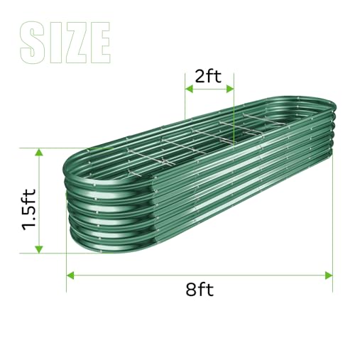 Land Guard 8×2×1.5ft Galvanized Raised Garden Bed Kit, Raised Garden Boxes Outdoor, Oval Metal Raised Garden Beds for Vegetables, Forest Green - color: Green, size: 8x2x1.5ft