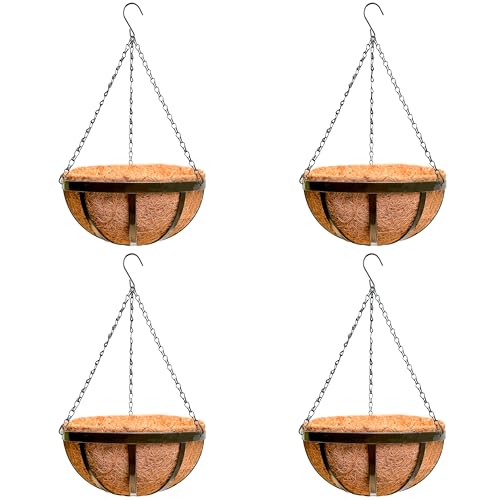 LaLaGreen Round Hanging Baskets (14 in, 4 Pack) Black Coco Liner Planters - size: 14" (36cm) x 4 Pack