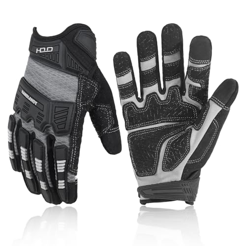 HANDLANDY Mens Work Gloves Touch screen, Utility Mechanic Gloves, Flexible Breathable Fit- Padded Knuckles & Palm - color: Black White, size: X-Large