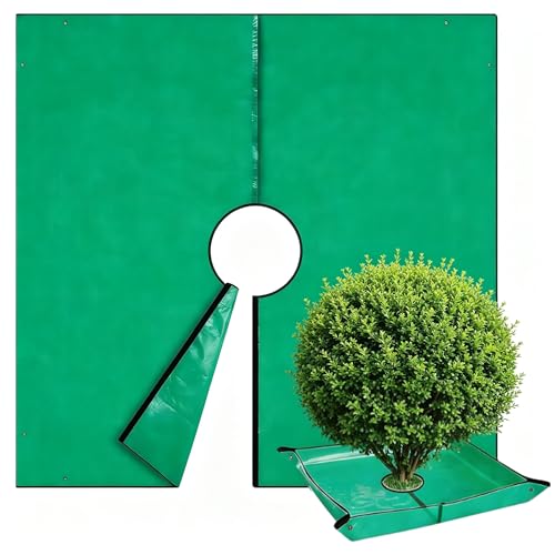 Landscape Pruning Tarp, 78.7“X78.7” Landscape Tarp for Trimming, Trimming Tarps Shrub Trimmings with Four Corner Buckles for Easy Fastening and Leaf Collection. (Green, 12” Hole) - size: 12” Hole