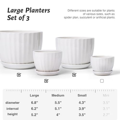 STHIE 4/5/6 Inches White Ceramic Plant Pots with Drainage Holes and Saucer - color: White-big Size