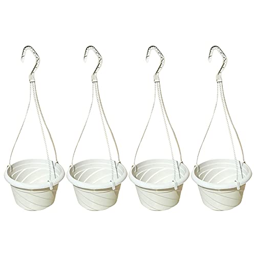 4 Pieces Plastic Hanging Planters, 5.9 in Dia x 3.54 in H, Small Flower Plant Basket Pots Chain Holder Garden Decoration for Indoor and Outdoor Use, Beige White - color: Beige White