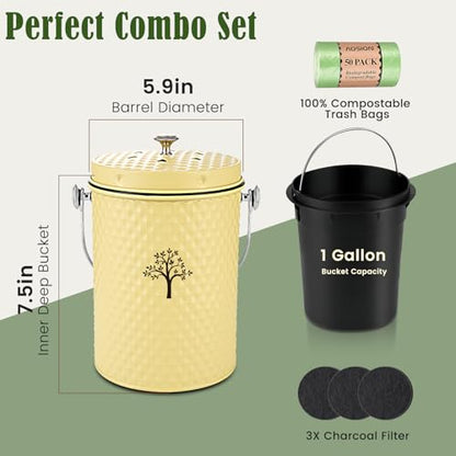 AOSION Countertop Kitchen Odorless Compost Bin with Removable Inner Bucket - color: Yellow