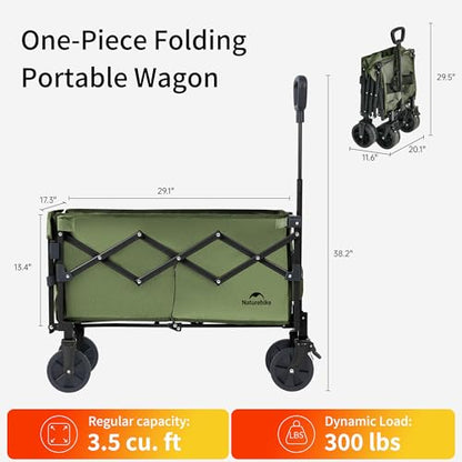 Naturehike Big Wheels Collapsible Wagon Cart, Extra Long Extender Wagon Cart, Green - color: Green With Tailgate