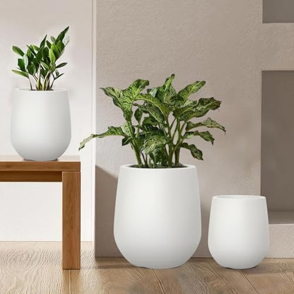 11.8"H Plastic Planters with Drainage Holes and Plug,Chalk Beige - color: Beige, size: 11.81"