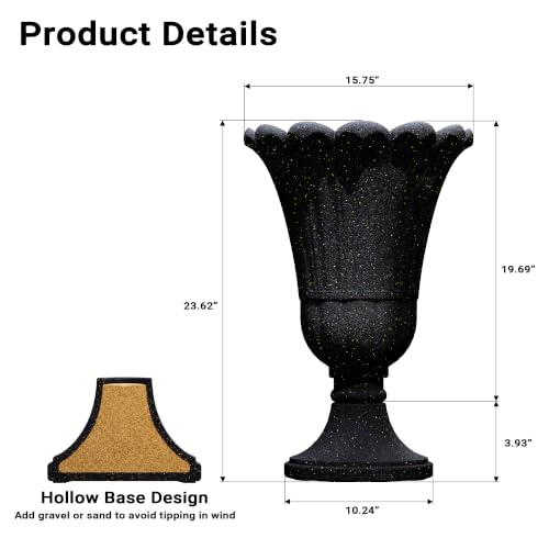 24" Tall Urn Planters Set of 2, Black Outdoor Planter for Porch - color: Black-petal