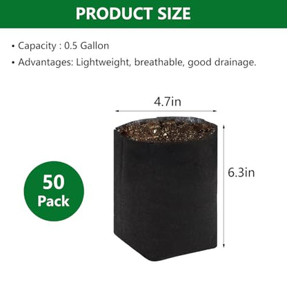 Belit 0.5 Gallon Nursery Growing Bags, 50 Pcs Non-Woven Plant Bag for Gardening, Potato, Flower, Tomato Plant Starts - size: 0.5 Gallon /50Pcs