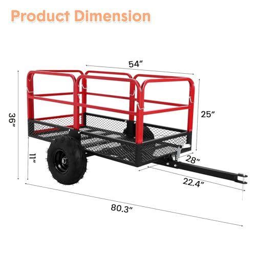 Garvee ATV Trailer Garden Dump Cart Tow Behind, 1500 LBS 22 Cubic Feet Heavy Duty Steel Pull Behind Yard Wagon Cart with 2 Wheels, for Lawn Mower Tractor, ATV, UTV - size: 1500 lbs