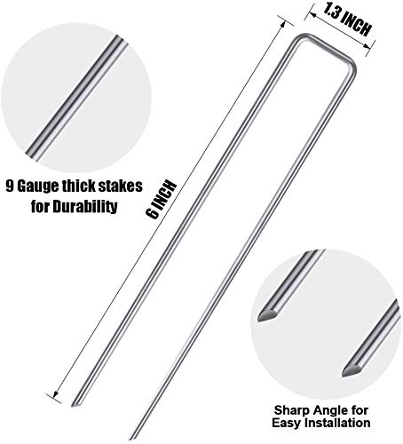 6'' 9 Gauge Heavy Duty Garden Landscape Staples, 125 Pack Anti-Rust Galvanized Garden Stakes, U-Shaped Lawn Sod pins for Anchoring Weed Barrier and Landscape Fabric, Netting - size: 6 INCH