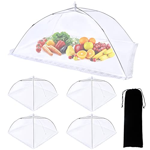 ZMCINER 5 Pack Food Tents Food Covers for Outdoors Mesh Screen Include 1 Extra Large (40"X 24") & 4 Standard (17"X 17") Collapsible and Reusable Mesh Food Covers for Outside, Fruit Cover - size: 5 PACK (1*XXL+4*L)