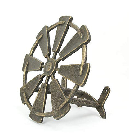 Zeckos Garden Hose Holder Farmhouse Windmill 12 Inch Cast Iron Bronze - color: Windmill - Bronze