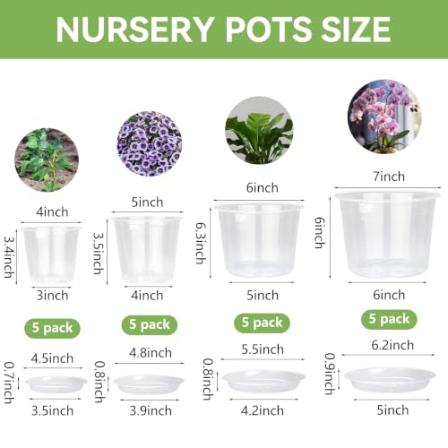7/6/5/4 Inch Clear Nursery Pots with Drainage Hole 20Pcs,Plastic Plant Pot - color: 4/5/6/7in