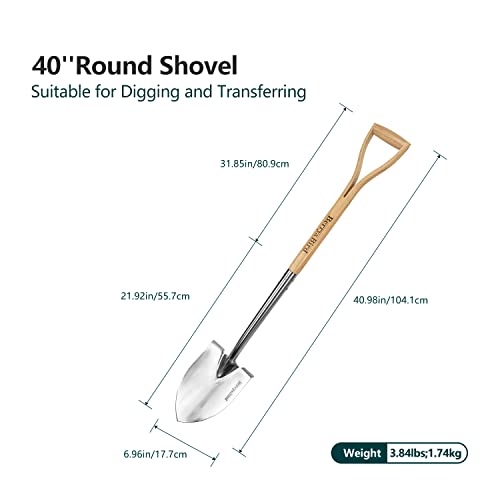 Berry&Bird Shovel for Digging, Round Point Digging Garden Shovel with Wood Handle, 40.98" Stainless Steel Gardening Didding Spade, Heavy Duty Spade Shovel Beach Shovel Snow Shovel for Women & Men - color: Round Point Digging Shovel, size: 40.98 inch