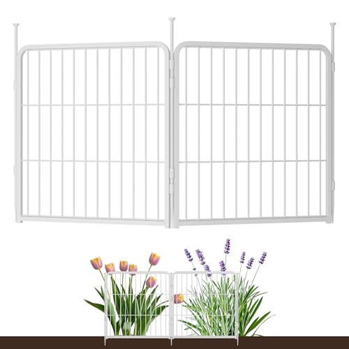 SunsGrove Garden Fence 24 in(H) x 3.7 ft(L) 2 Panels, Heavy Duty Metal Animal Barrier Fence for Dogs, Easy No-Dig Setup, Dog Fence Outdoor for Yard, White - color: White, size: 24 in(H) x 3.7 ft(L) 2 Panels no gate