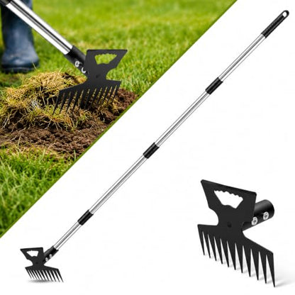 Weed Puller Tool with 61" Long Handle, 2-in-1 Garden Hoe & Weed Rake