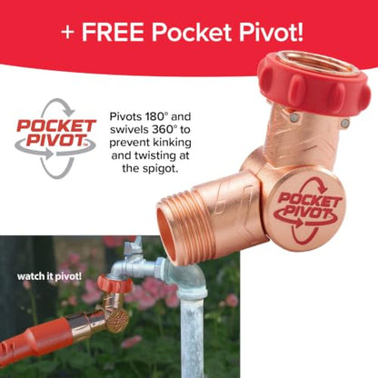 Pocket Hose Copper Head 25 FT Expandable Garden Hose, Pocket Pivot, Nozzle