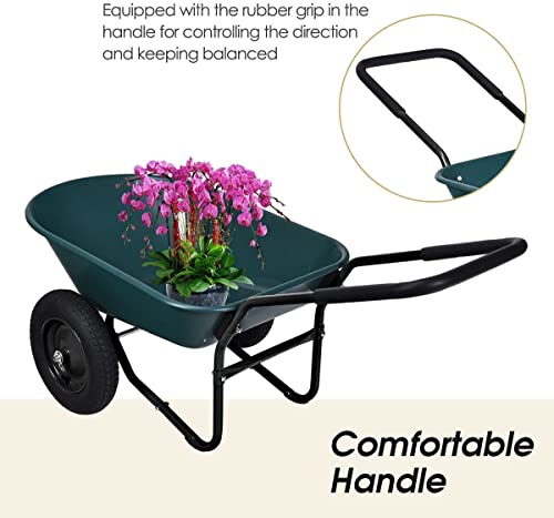 2-Wheeled Garden Wheelbarrow, Heavy Duty Garden Cart, Easy Loading and Dumping Utility Wagon for Outdoor Lawn Yard Farm Ranch, Green - color: Green