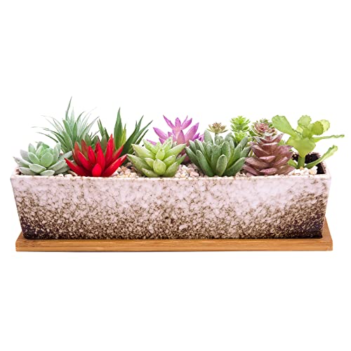 Succulent Pots, 12'' Large Long Rectangle Succulent Planter Pots with Drain - color: White