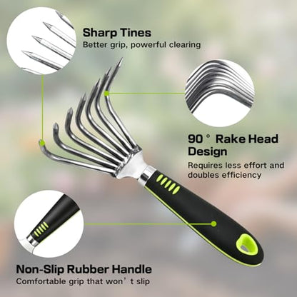 Small Hand Rake, 8 Inch Compact Weed Puller Tool,Mini Garden Leaf Claw Rake