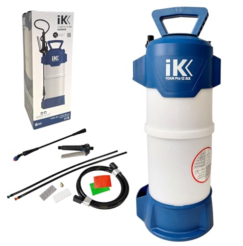 IK Foam Pro 12 ALK – Professional Alkaline Foam Sprayer for Industrial Cleaning & Car Detailing – 2 Gal Pump Spray Foamer– High Capacity, Safety Lock, Fan Nozzle - color: White and blue