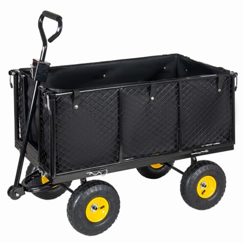4-in-1 Steel Dump Garden Cart with Removable Liner and Mesh Tray