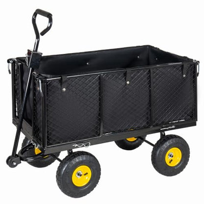 4-in-1 Steel Dump Garden Cart with Removable Liner and Mesh Tray