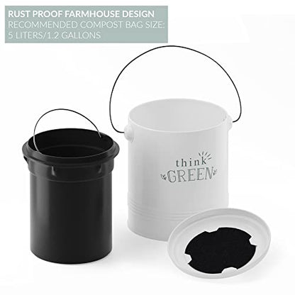 Barnyard Designs 1.2 Gallon Kitchen Counter Compost Bin with Lid (White) - color: White