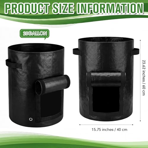 8 Pack 20 Gallon Extra Potato Grow Bags with Flap Window, PE Fabric Pots with Handles for Vegetables Garden Flowers Black Planter, 15.75 x 23.62 Inch - color: Black