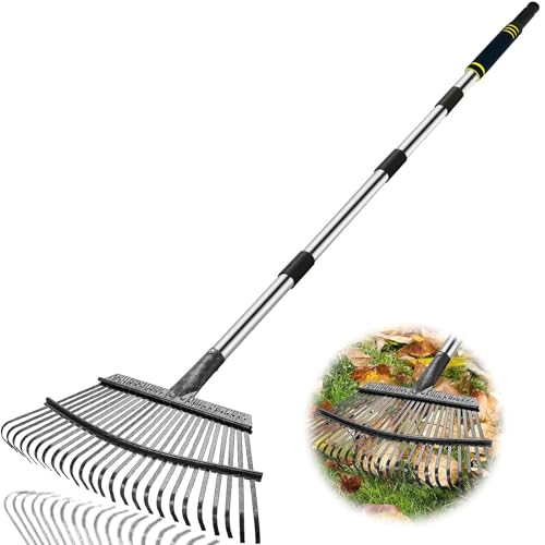 Heavy Duty Garden Rake 6FT Long 25 Tines - style: Stainless Steel - Black