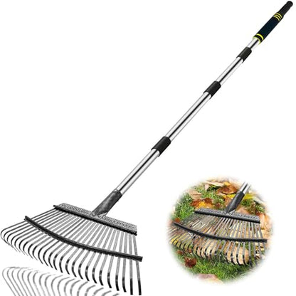 Heavy Duty Garden Rake 6FT Long 25 Tines - style: Stainless Steel - Black