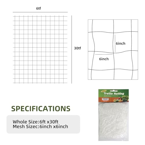 Trellis Netting, PDGROW Heavy Duty Garden Trellis Netting, 6 x 30 ft Trellis Netting for Climbing Plants, Outdoor Indoor Grow Net for Support Vine Vegetable Fruits and Flower, 4 Pack（Put in One Pack） - size: 6x30ft - 4 Pack